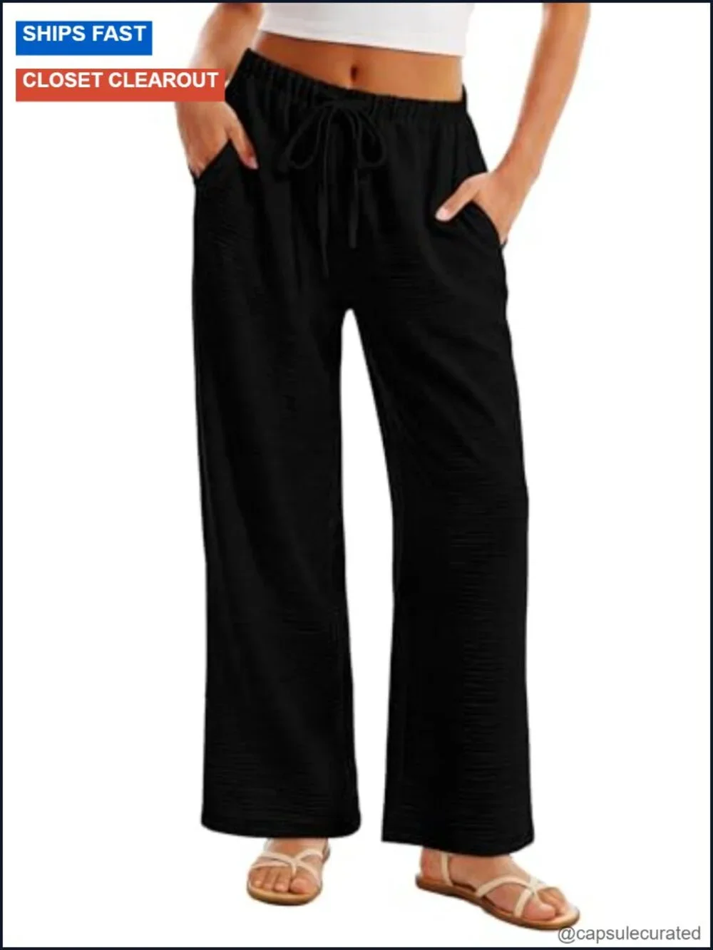 Wide Leg Palazzo Pants with Pockets Drawstring Elastic Waist